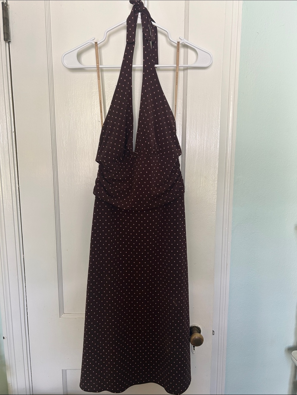 BCBGMaxAzria Brown Polka Dot Halter Dress